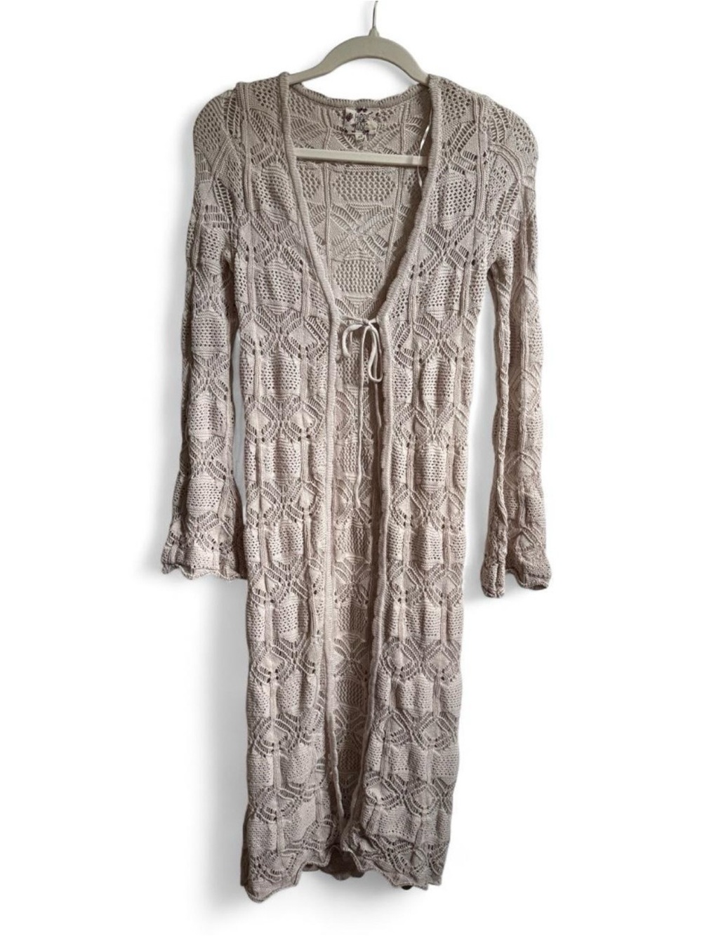Hippie Rose Open Crochet Cardigan - Light Taupe